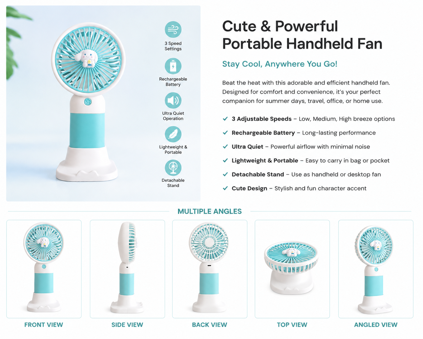 Cute Portable Mini Handheld Fan – Rechargeable USB Cooling Fan